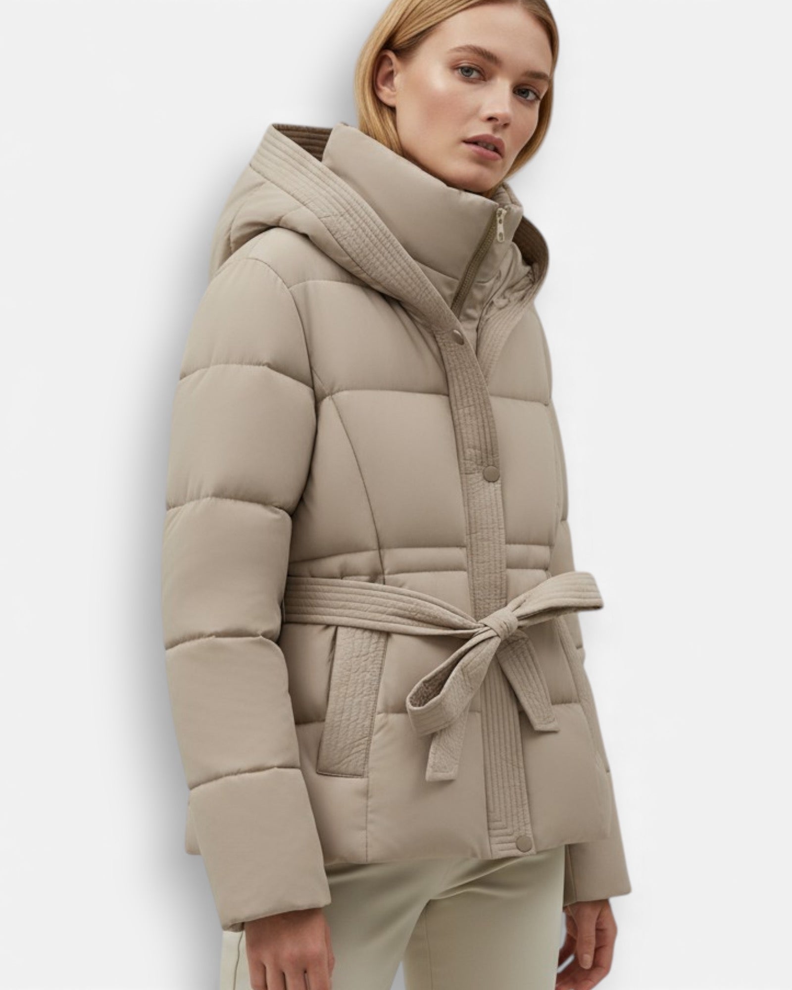 Belted Hooded Puffer Jacket for Women