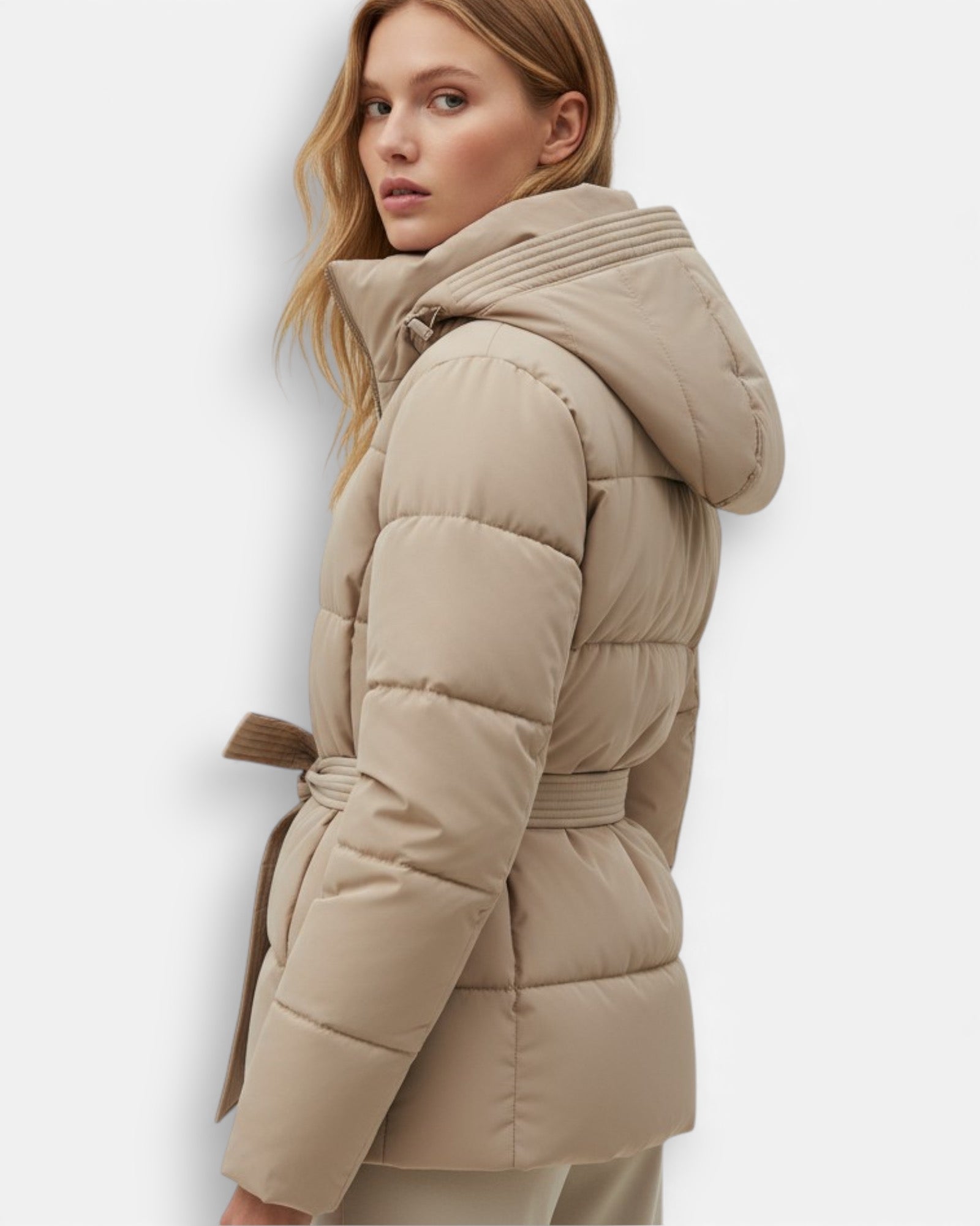 Belted Hooded Puffer Jacket for Women