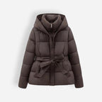 Belted Hooded Puffer Jacket for Women
