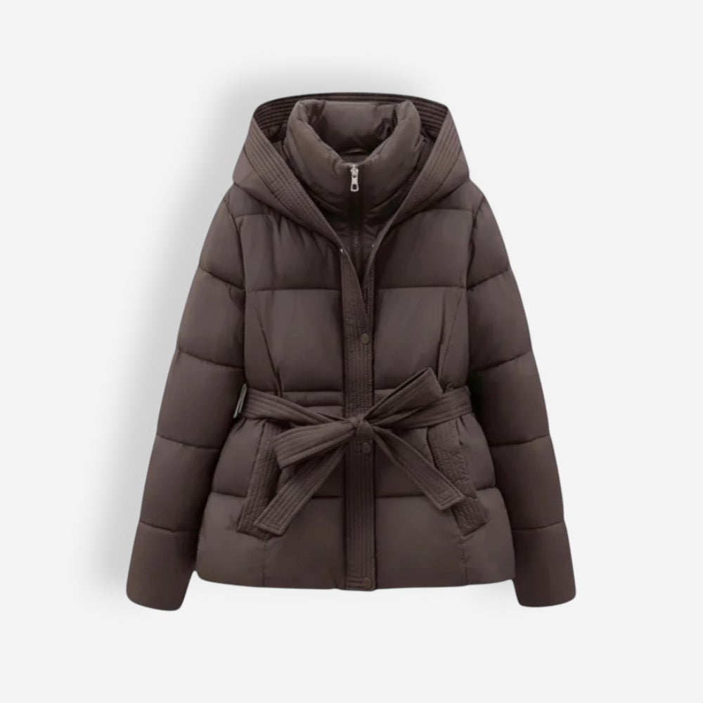 Belted Hooded Puffer Jacket for Women