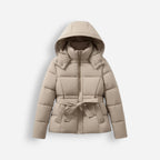 Belted Hooded Puffer Jacket for Women