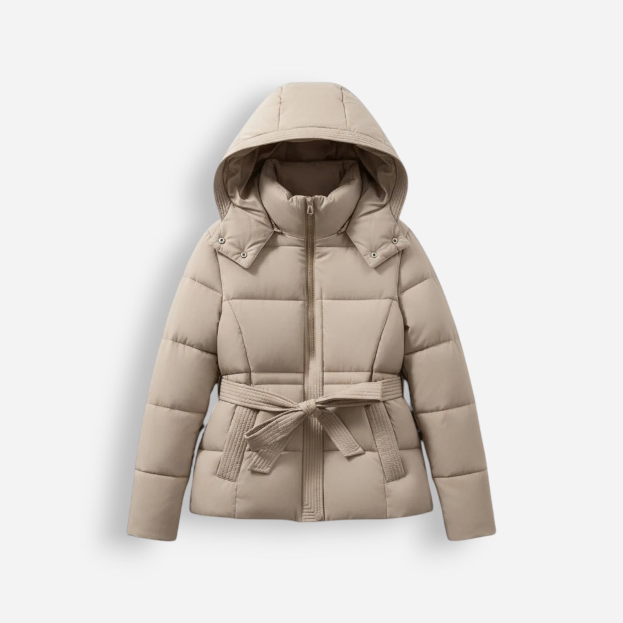 Belted Hooded Puffer Jacket for Women