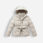 Belted Hooded Puffer Jacket for Women
