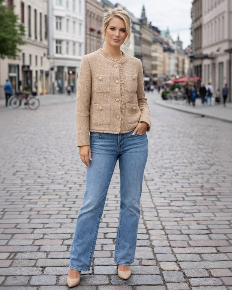 Boxy Tweed Jacket with Pockets for Women