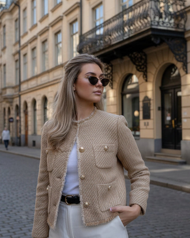 Boxy Tweed Jacket with Pockets for Women