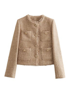Boxy Tweed Jacket with Pockets for Women