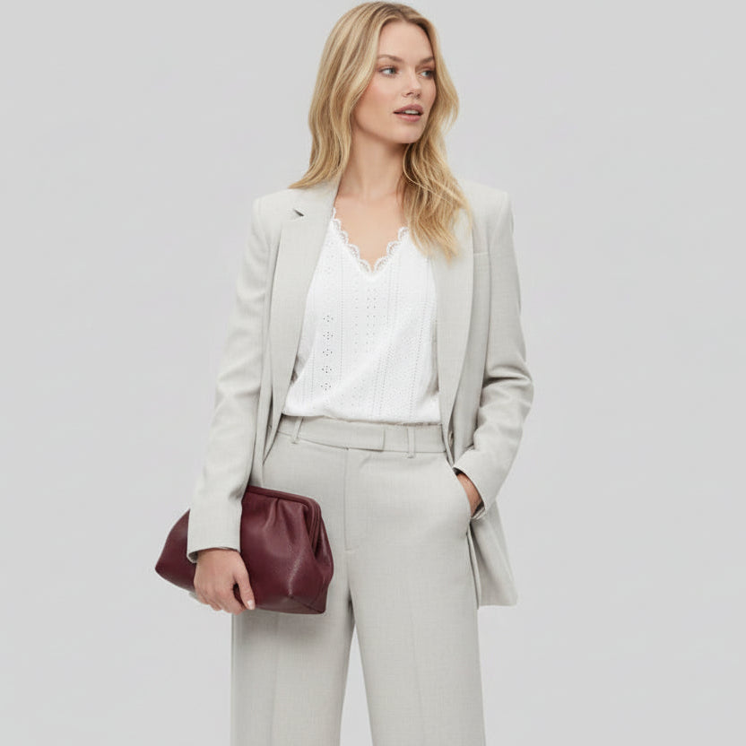 Broderie Anglaise V-Neck Long Sleeve Blouse for Women