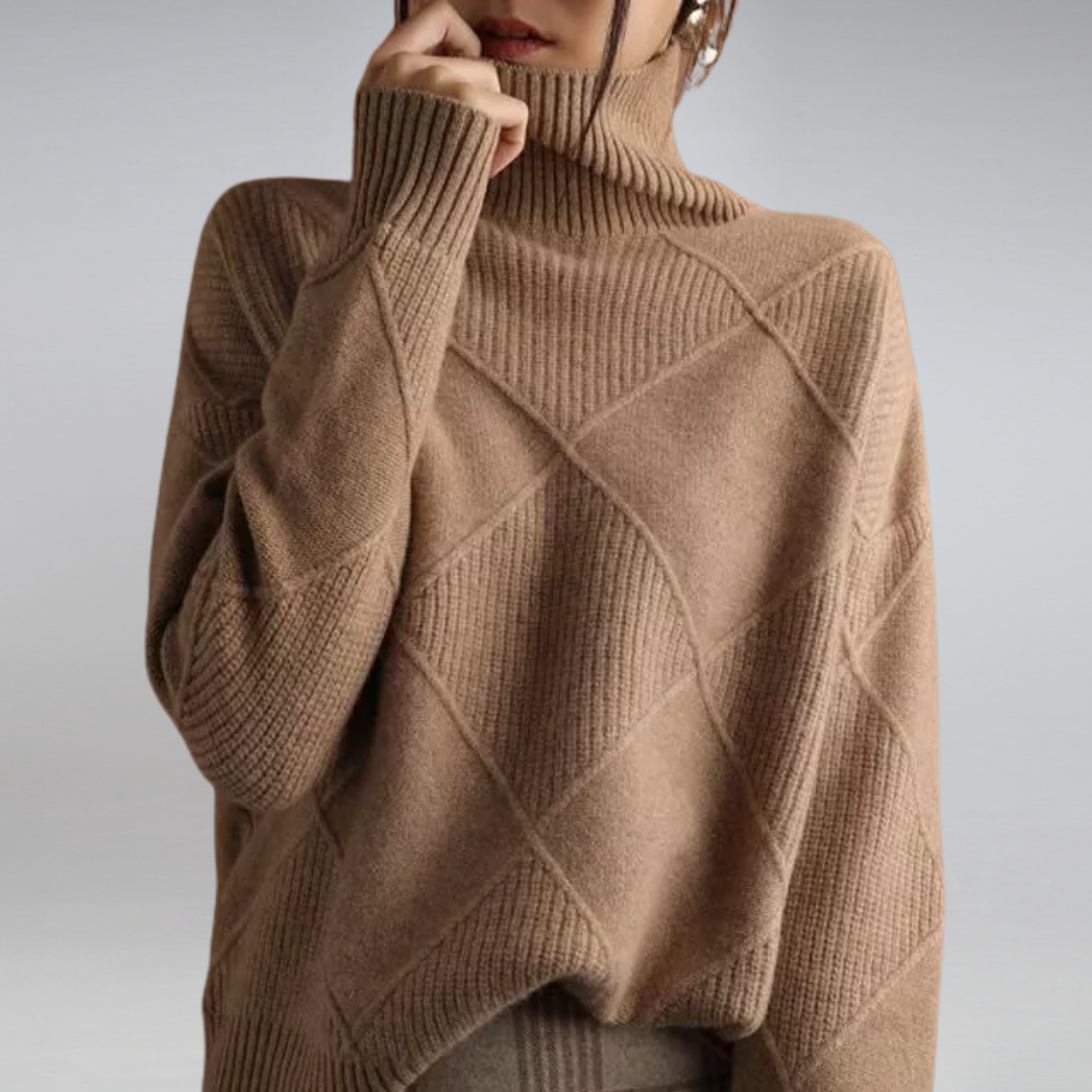 Cashmere Turtleneck Sweater Women, Trendy Diamond Pattern 2