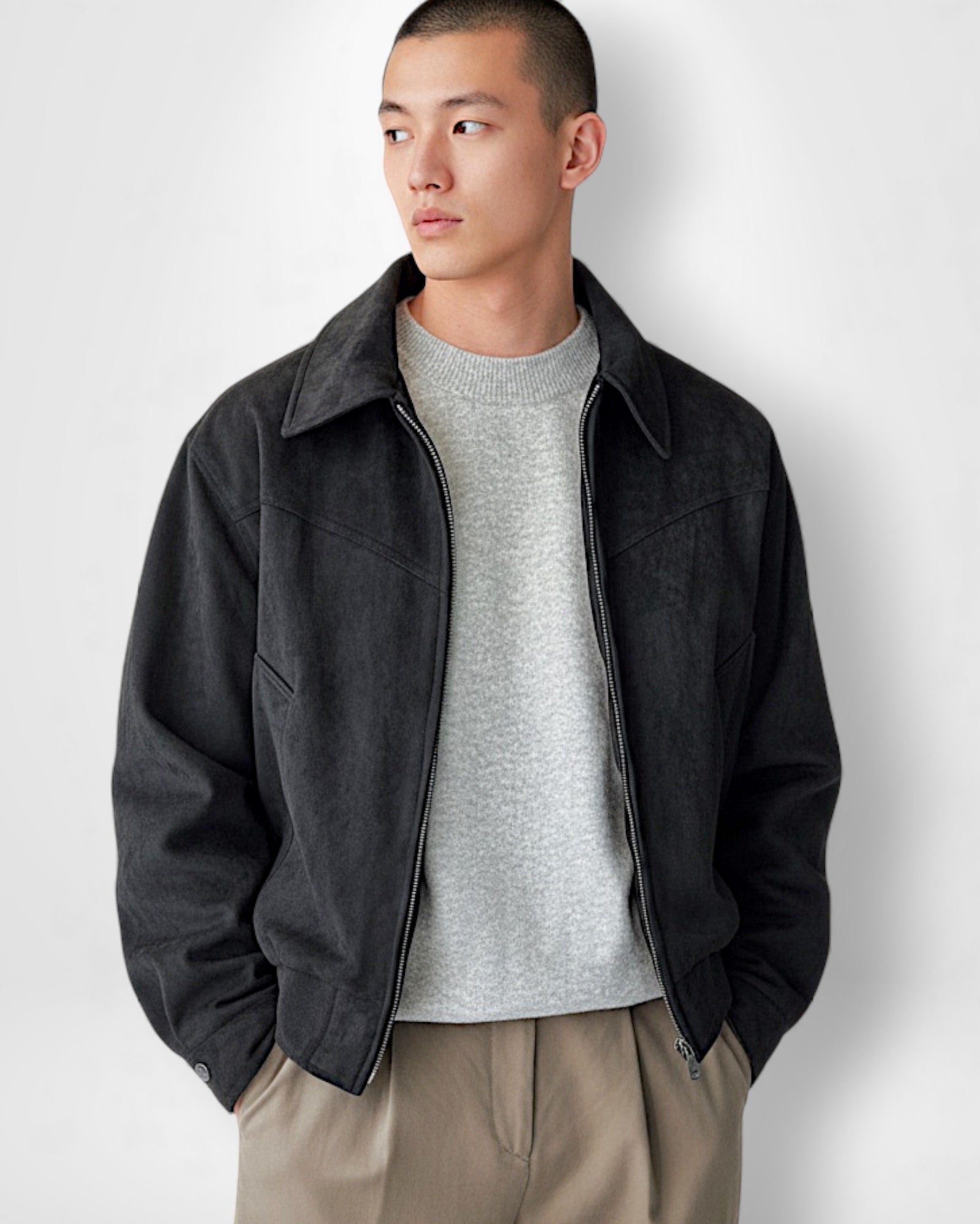 Casual Faux Leather Jacket for Men with Zipper Closure