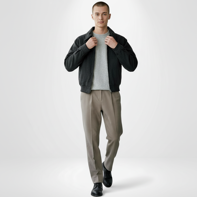 Casual Faux Leather Jacket for Men with Zipper Closure