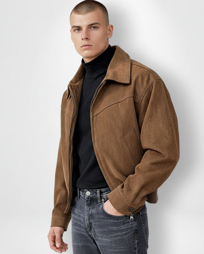 Casual Faux Leather Jacket for Men with Zipper Closure
