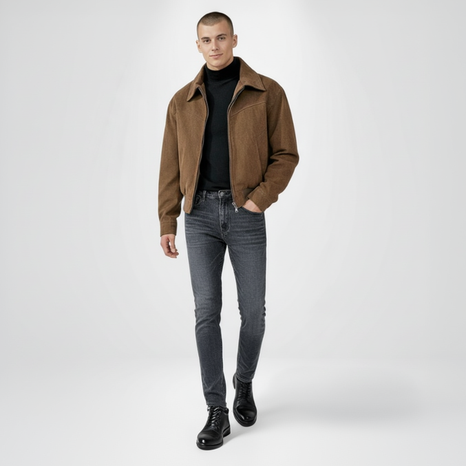 Casual Faux Leather Jacket for Men with Zipper Closure