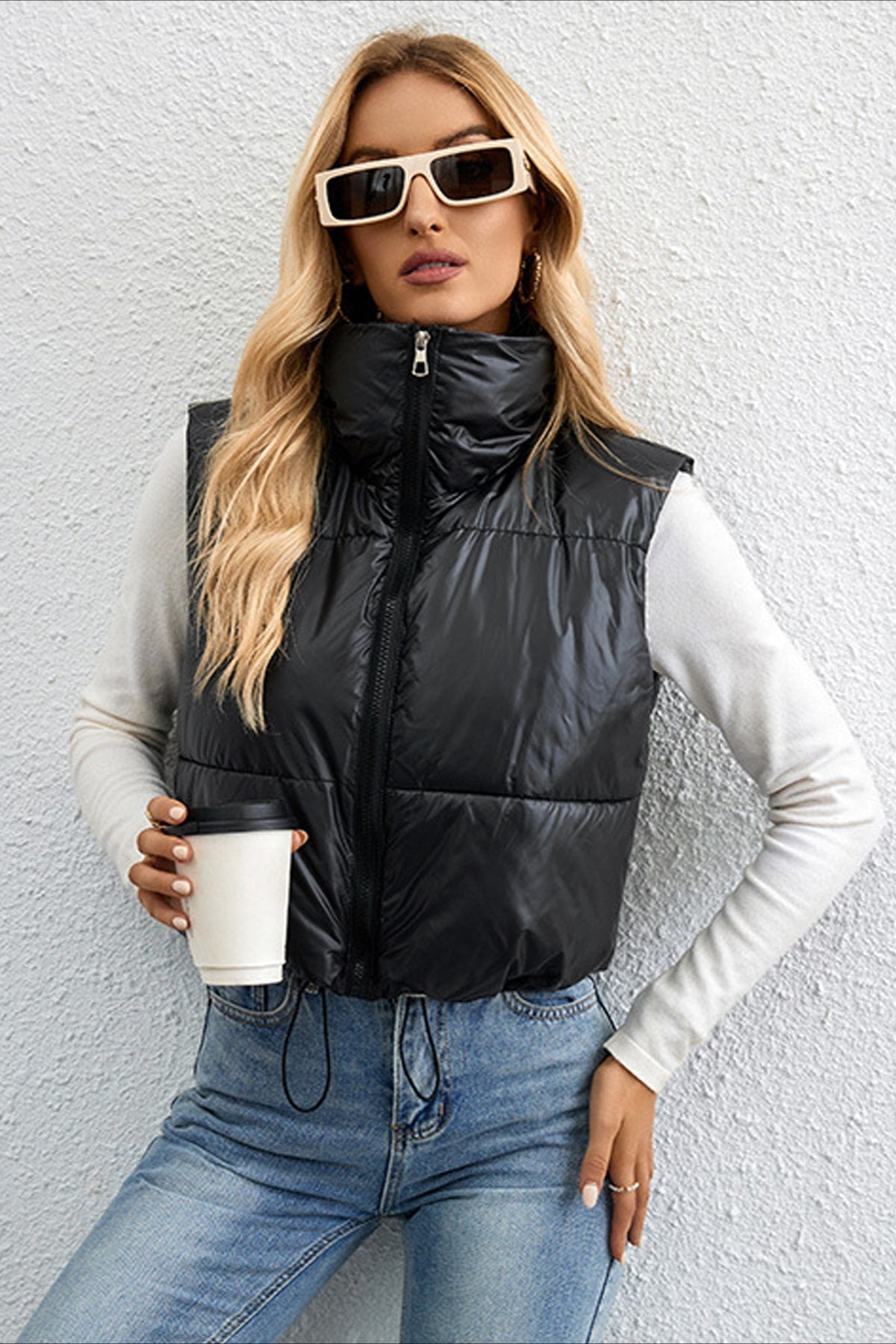 Casual Puffer Vest Women with Zip Closure