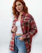 Checked Long Sleeve Shirt with Pockets for Women