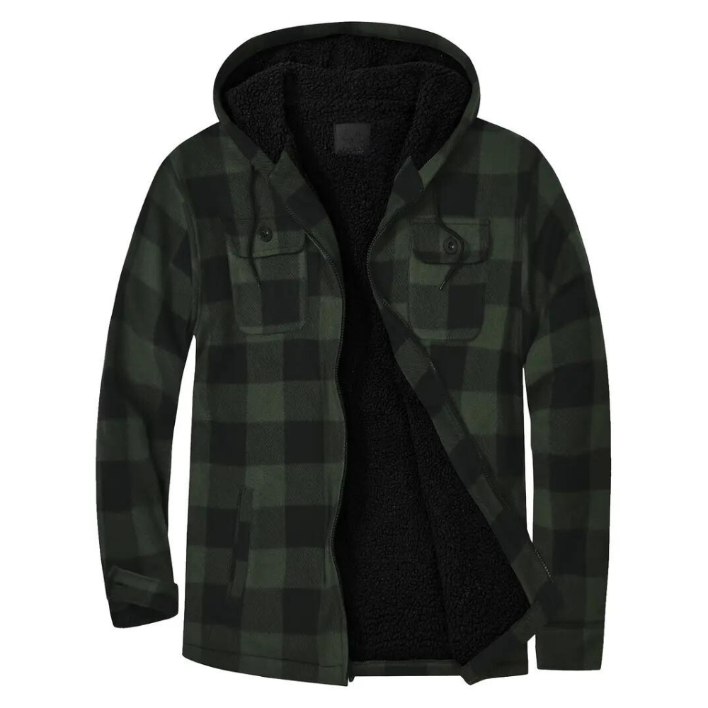 Checked Men's Jacket with Hood for Outdoor Activities