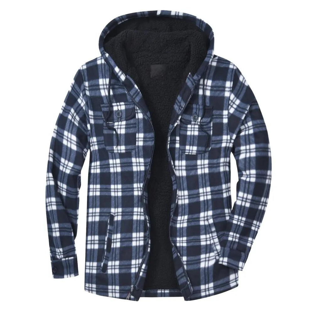 Checked Men's Jacket with Hood for Outdoor Activities