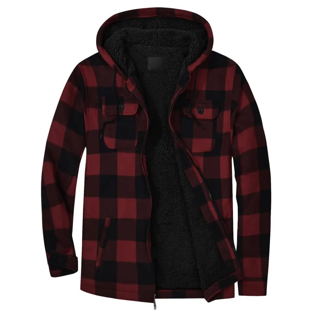 Checked Men's Jacket with Hood for Outdoor Activities