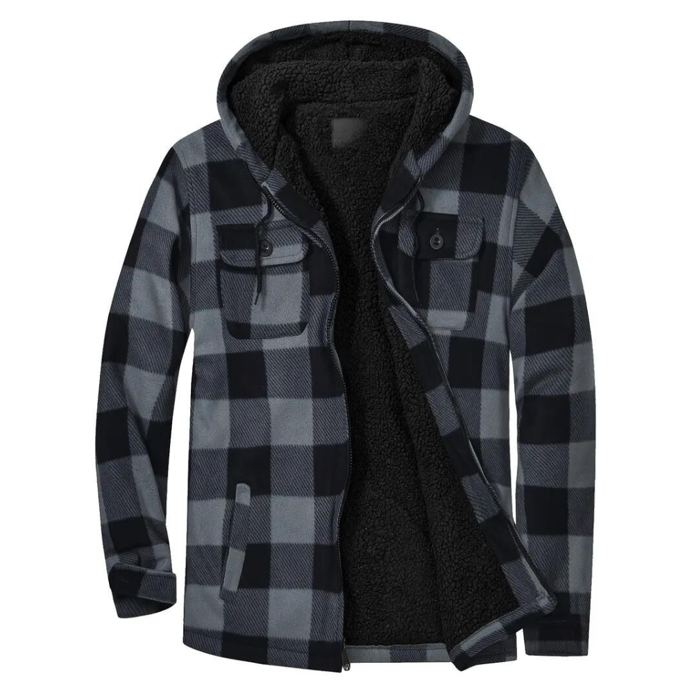 Checked Men's Jacket with Hood for Outdoor Activities