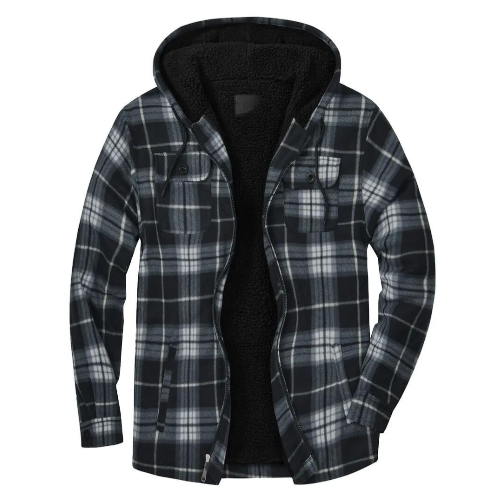 Checked Men's Jacket with Hood for Outdoor Activities