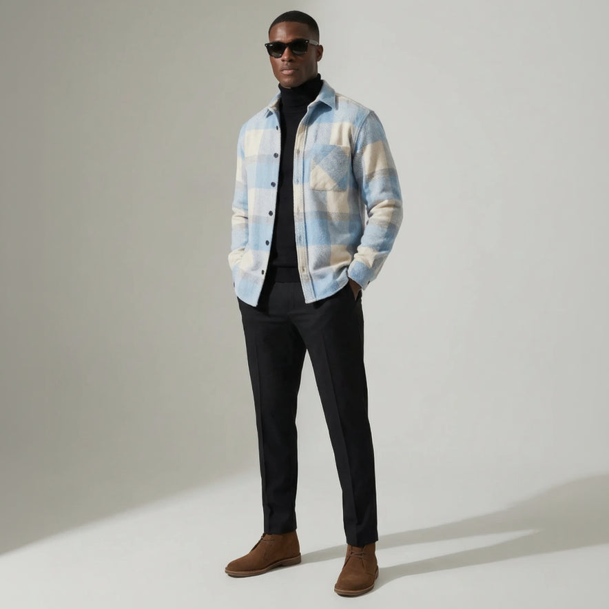 Checked Shirt Jacket with Chest Pocket for Men