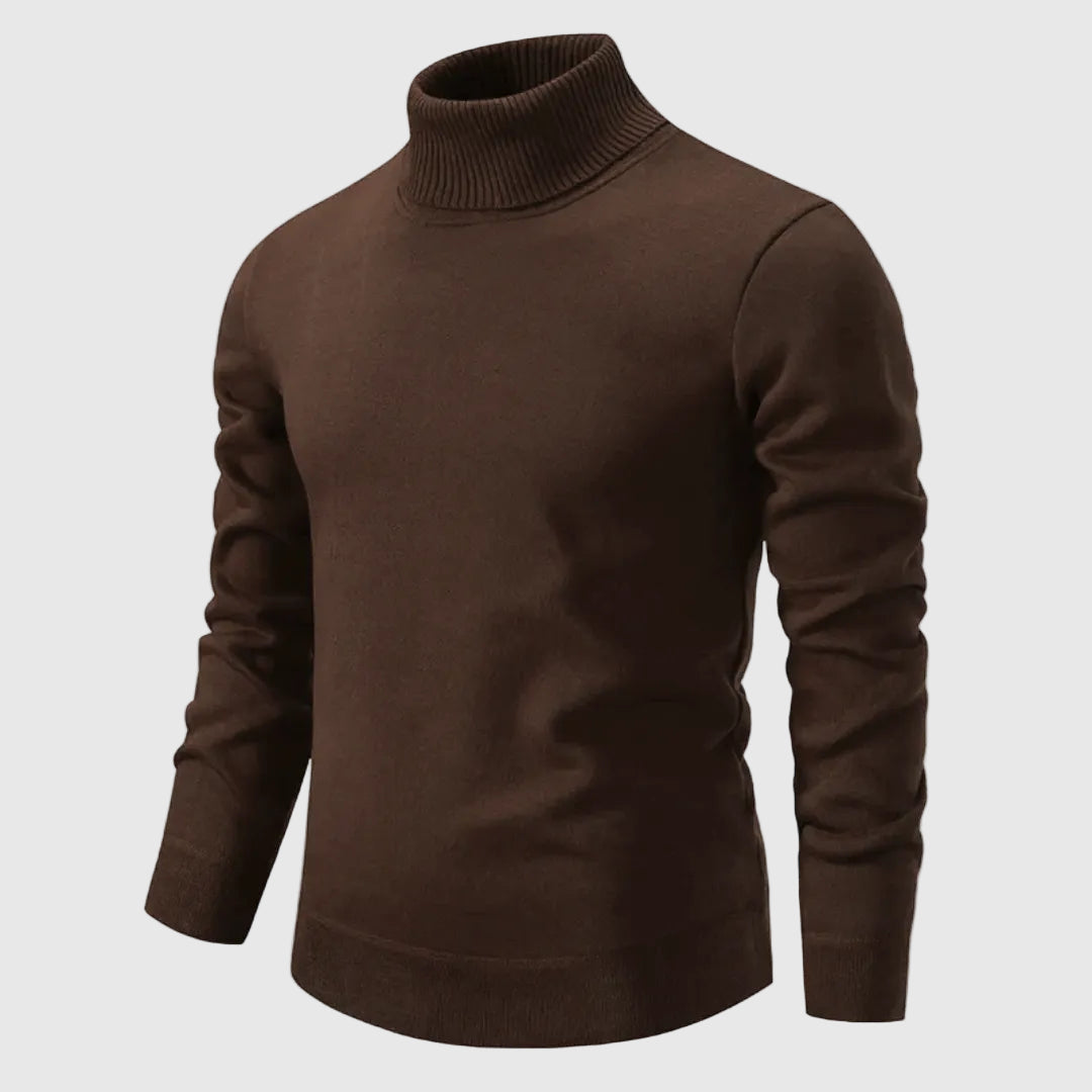 Classic Roll Neck Men's Jumper in Soft Knit with Ribbed Details