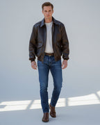 Coated Bomber Jacket for Men with Classic Collar