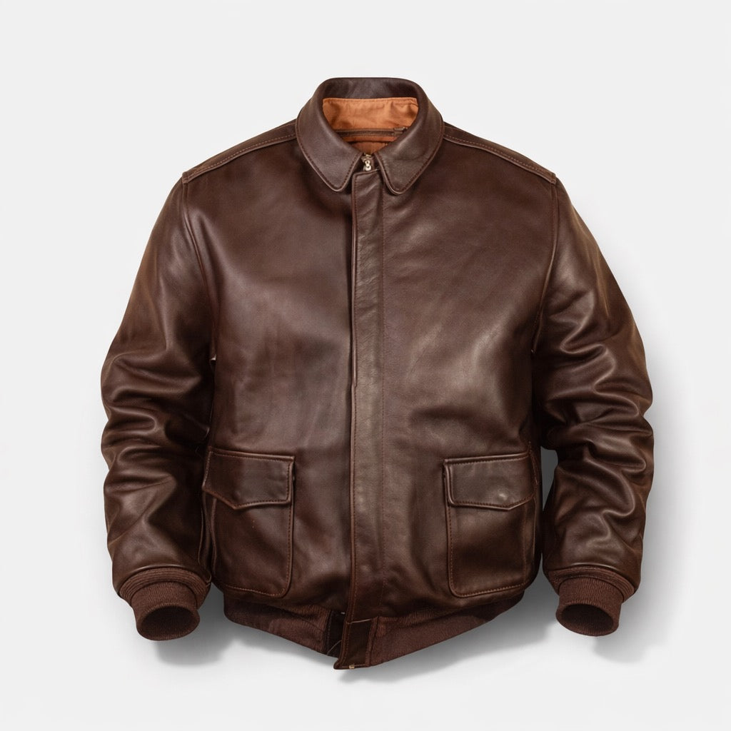 Coated Bomber Jacket for Men with Classic Collar