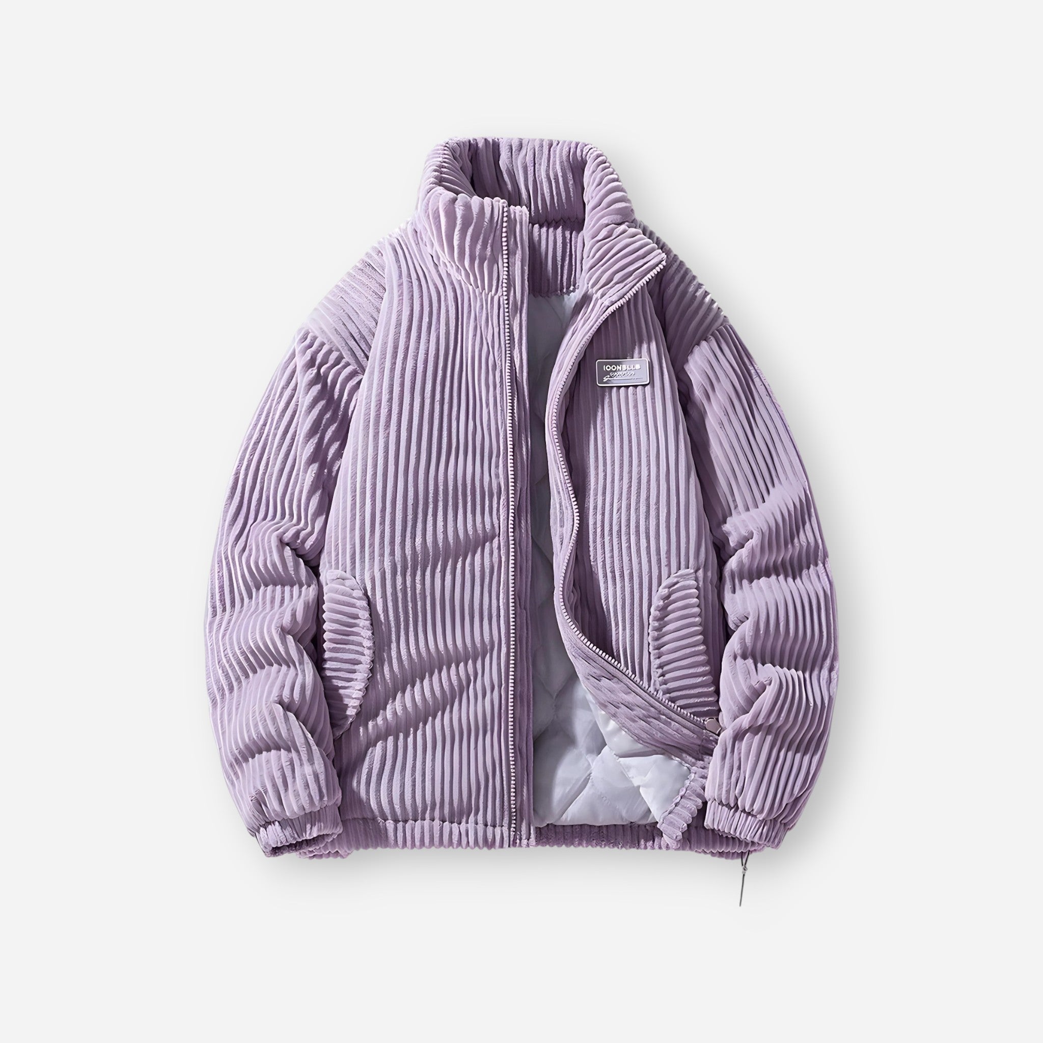 Corduroy Bomber Jacket with Stand-Up Collar for Women