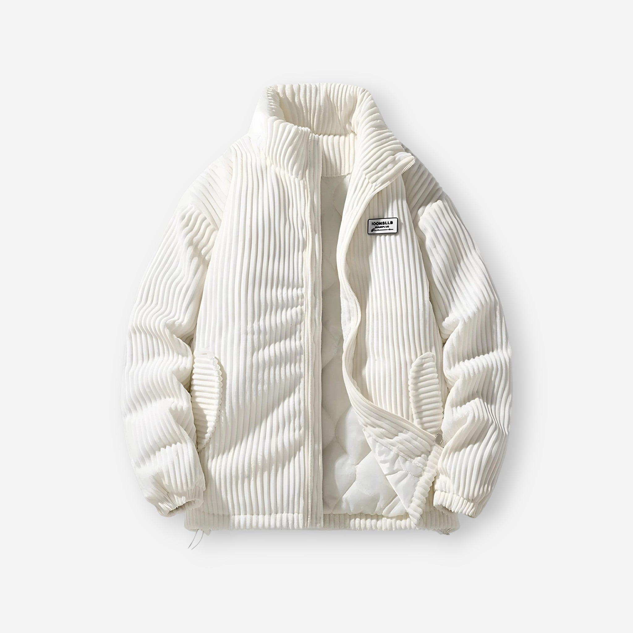 Corduroy Bomber Jacket with Stand-Up Collar for Women