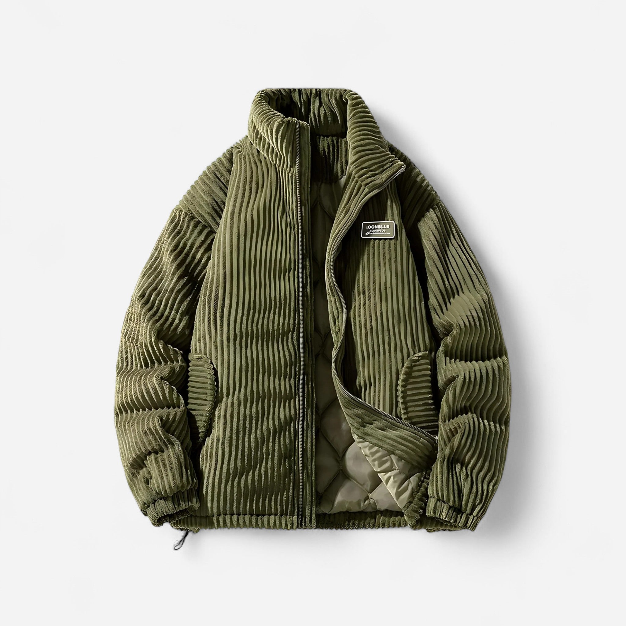 Corduroy Bomber Jacket with Stand-Up Collar for Women