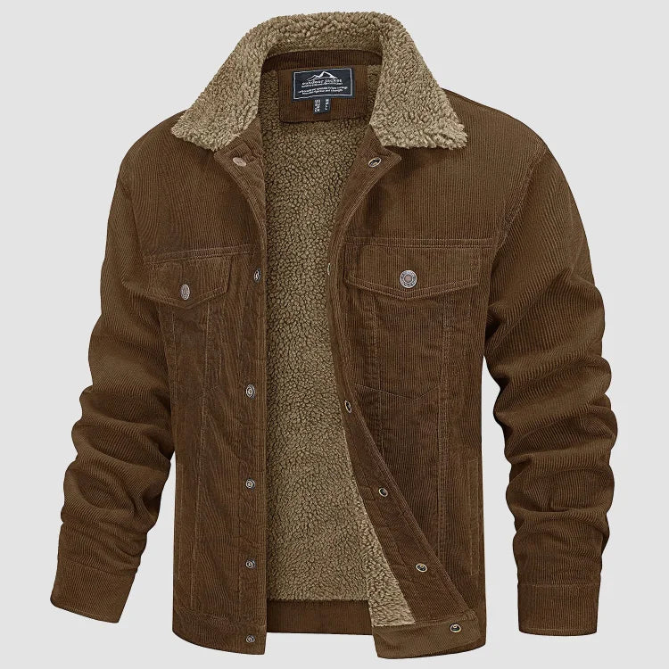 Corduroy Jacket for Men with Stand-Up Collar