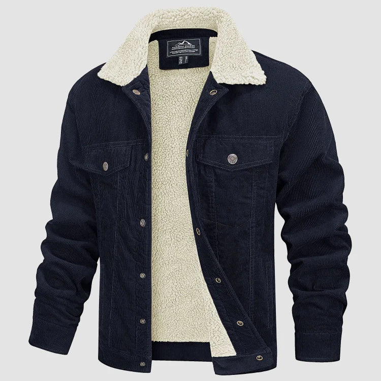 Corduroy Jacket for Men with Stand-Up Collar