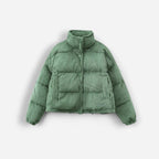 Corduroy Puffer Jacket with High Collar for Women
