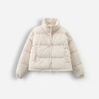 Corduroy Puffer Jacket with High Collar for Women