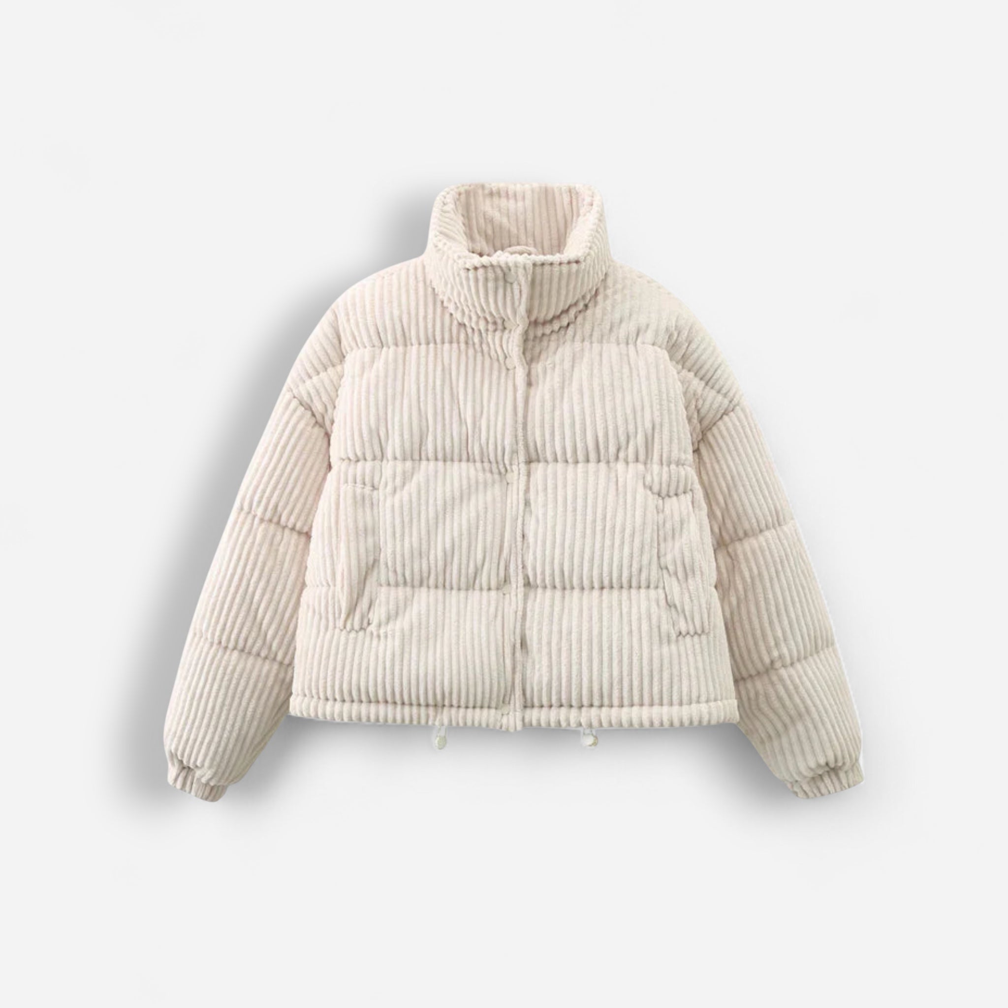 Corduroy Puffer Jacket with High Collar for Women