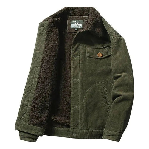 Corduroy Winter Jacket with Faux Fur Collar for Men