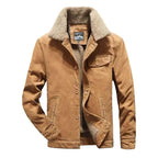 Corduroy Winter Jacket with Faux Fur Collar for Men