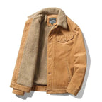 Corduroy Winter Jacket with Faux Fur Collar for Men