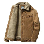 Corduroy Winter Jacket with Faux Fur Collar for Men