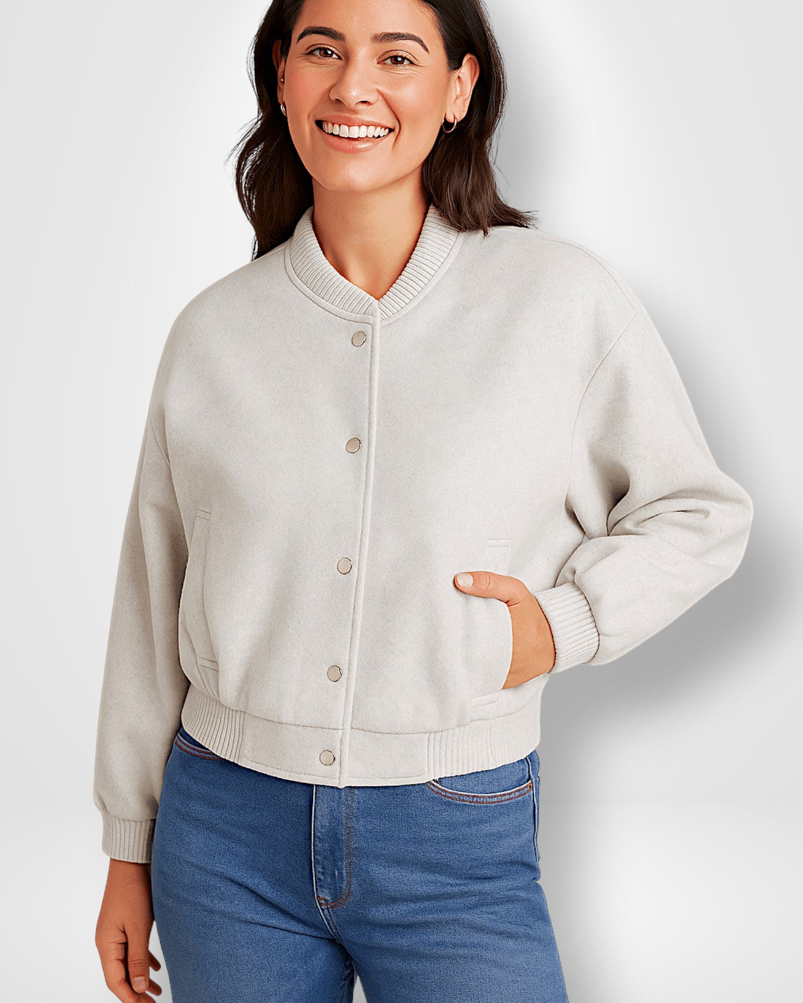 Cropped Bomber Jacket for Women with Snap Fastening