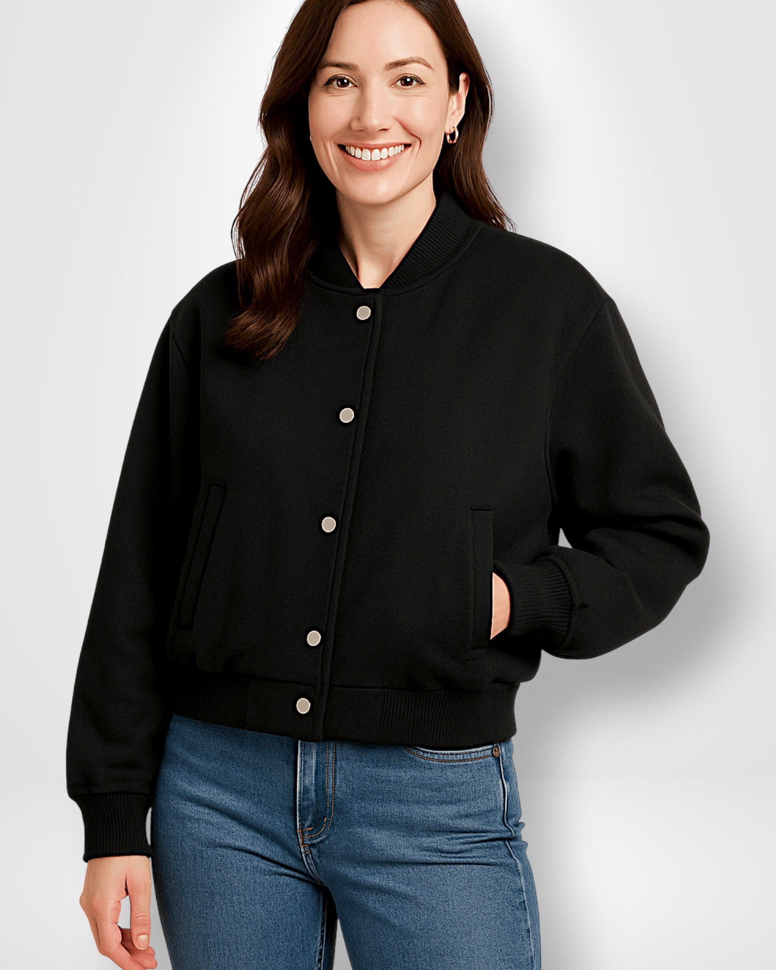 Cropped Bomber Jacket for Women with Snap Fastening