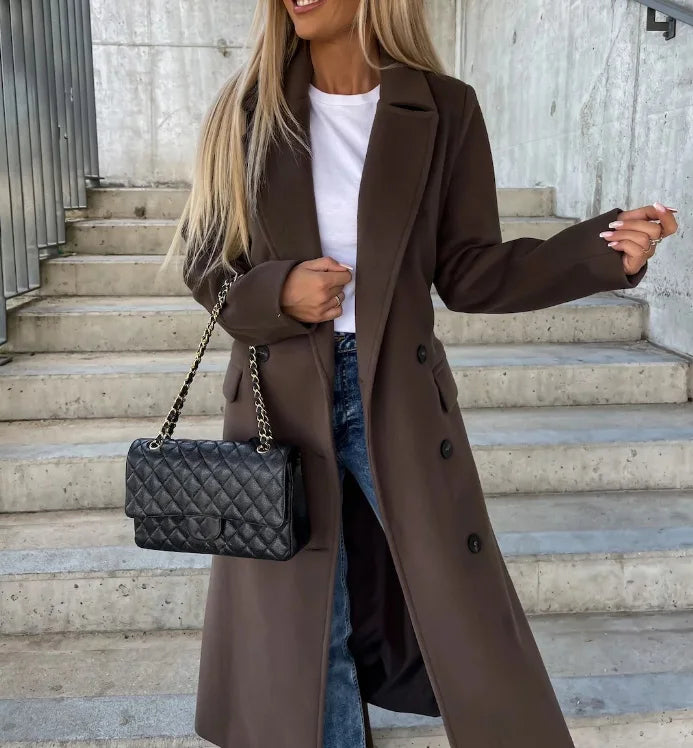 Double-Breasted Knee-Length Women's Coat 0