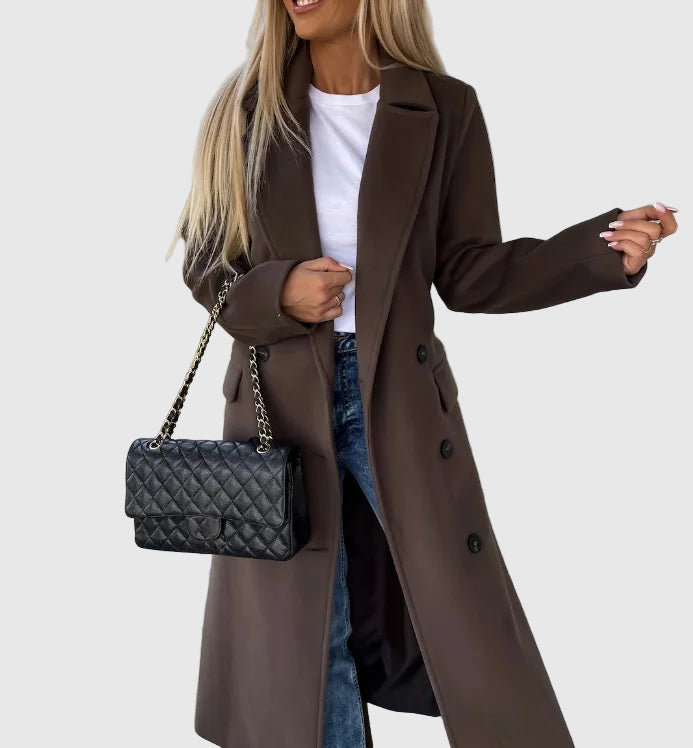 Double-Breasted Knee-Length Women's Coat