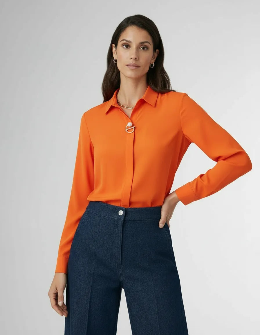 Elegant Long-Sleeved Blouse with Concealed Placket