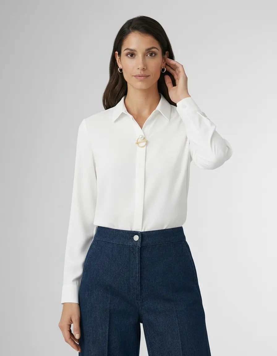Elegant Long-Sleeved Blouse with Concealed Placket