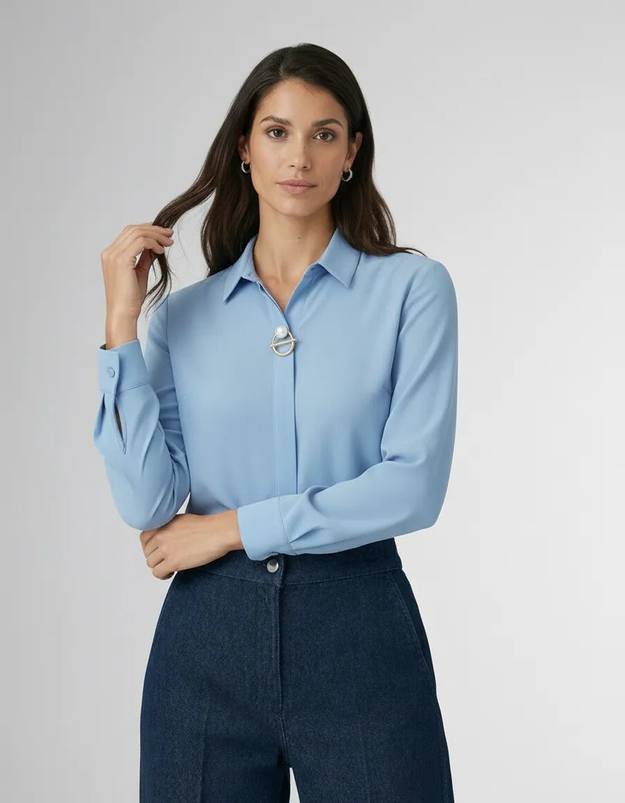 Elegant Long-Sleeved Blouse with Concealed Placket