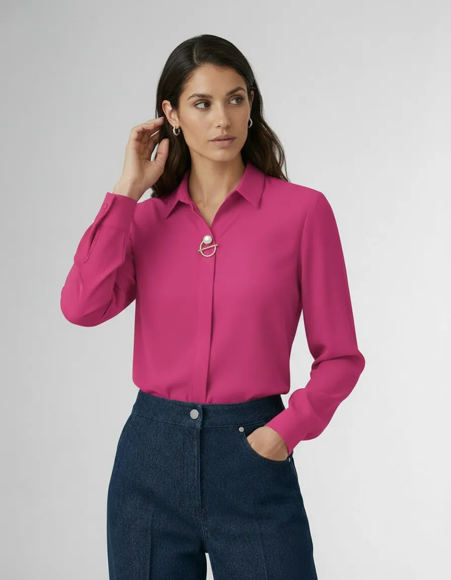 Elegant Long-Sleeved Blouse with Concealed Placket