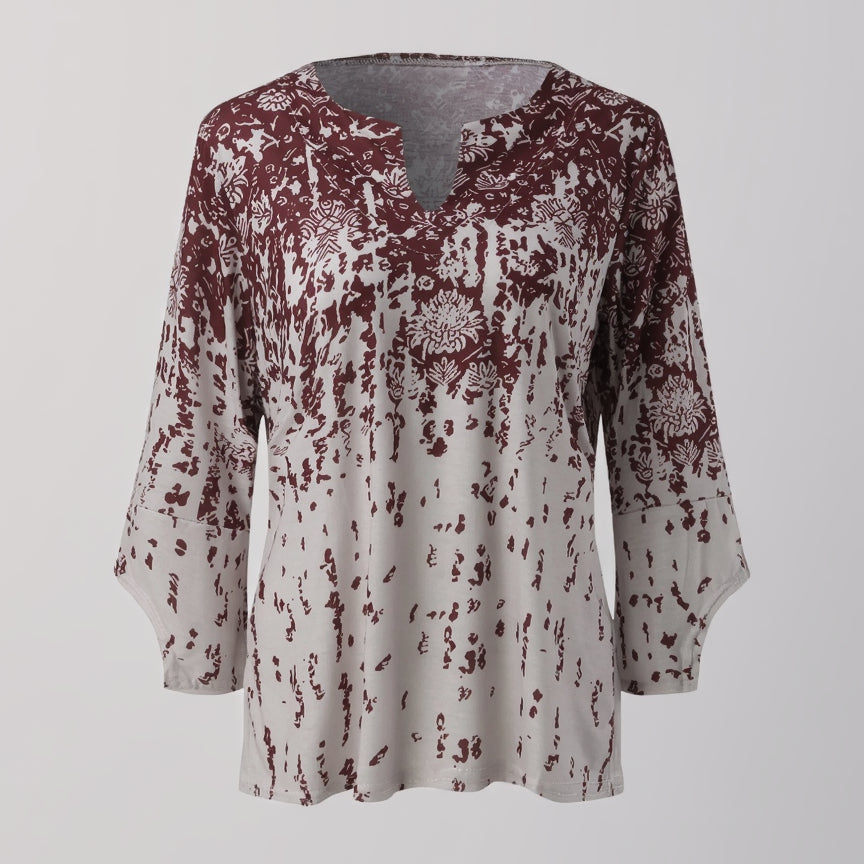 Elegant V-Neck Blouse with 3/4 Sleeves for Women