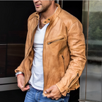 Elegant leather jacket for men with zipper