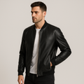 Fitted Faux Leather Bomber Jacket for Men